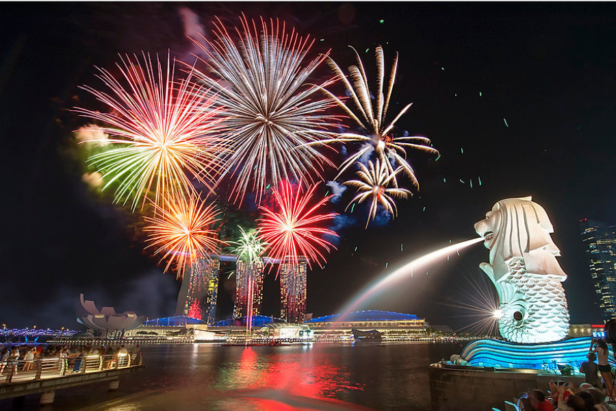 Lễ hội pháo hoa tại công viên sư tử biển trên vịnh Marina