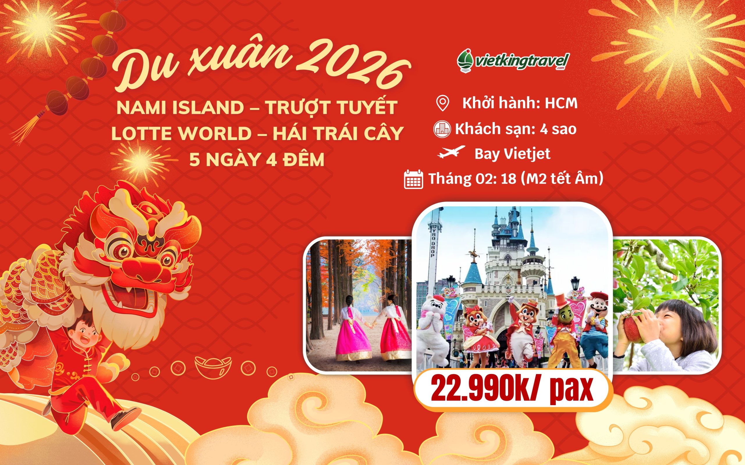 Hàn Quốc: Nami Island – Trượt Tuyết – Lotte World – Hái Trái Cây_ 5N4Đ_4 Sao
