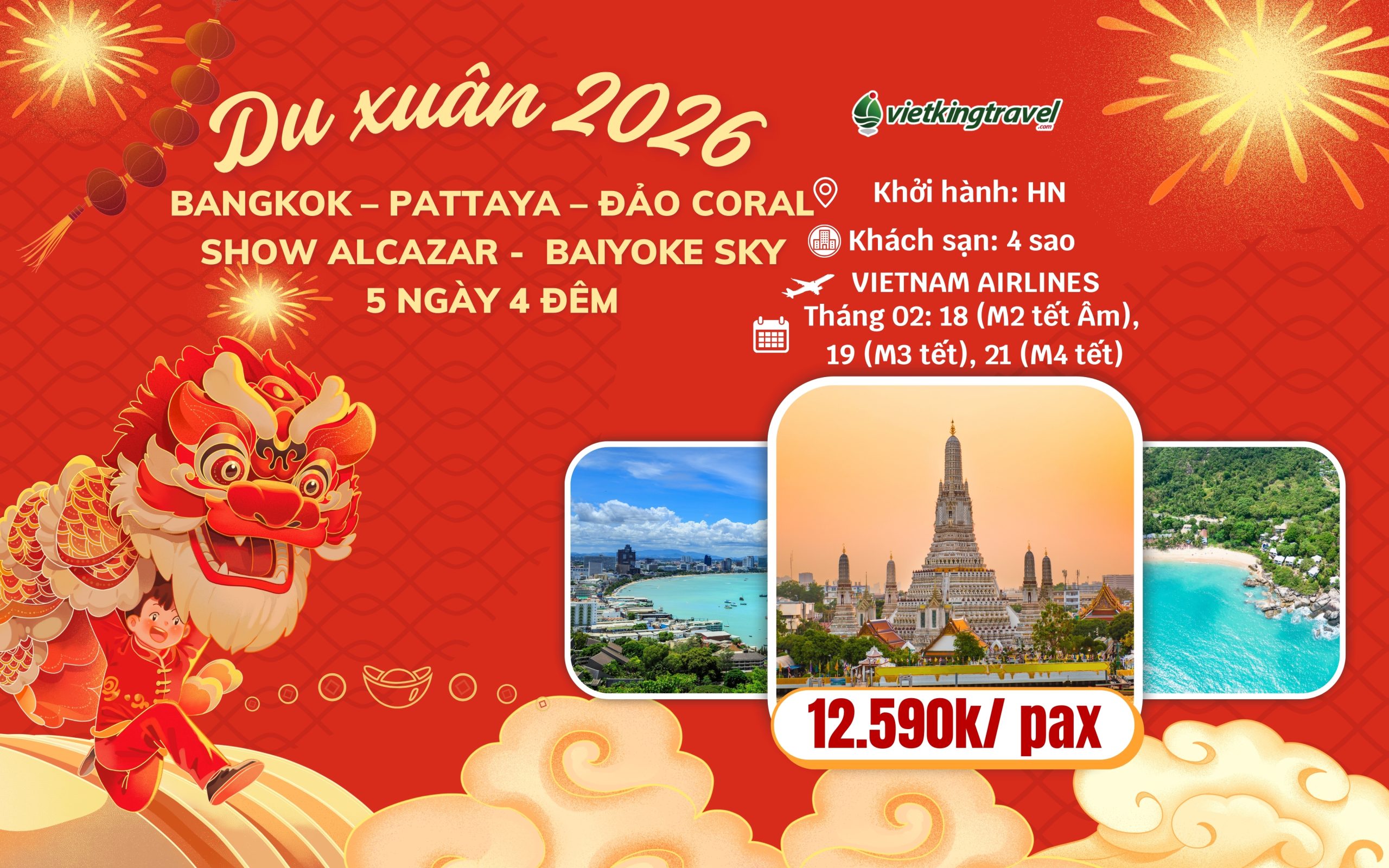 HÀ NỘI – BANGKOK – PATTAYA – ĐẢO CORAL –  SHOW ALCAZAR – BAIYOKE SKY