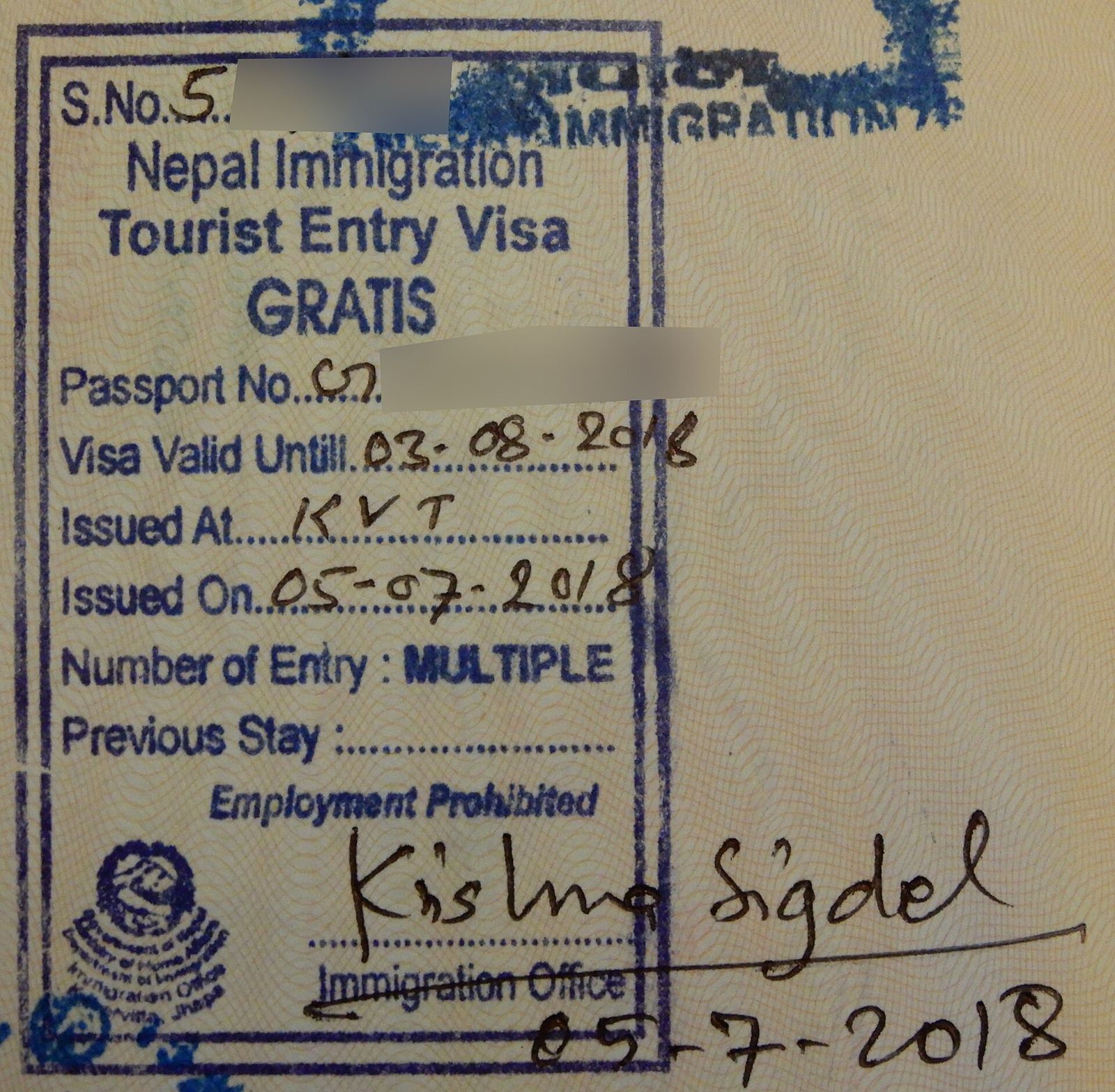 Khu làm visa khi nhập cảnh ở sân bay Tribhuvan, Kathmandu